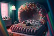 canvas print picture - a cozy bedroom with bed and sofa made of puffy candies 