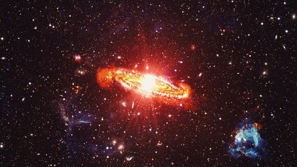 Wall Mural - abstract exploration throught glow orange red spiral galaxy in the universe for sci fi galaxy cinema