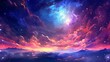 © Ameer - background with space - dreamlike sky view: anime wallpaper with beautiful flares and star falls, Generative AI