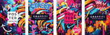 Fototapeta Fototapety dla młodzieży do pokoju - Set of posters in graffiti style. Vector drawing wall art, abstract lettering and blots. Poster, banner, flyer template.