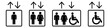 © eMIL' - Elevator lift icon man, woman, invalid and arrows up down icons set. Elevator, lift icons. Exit icon