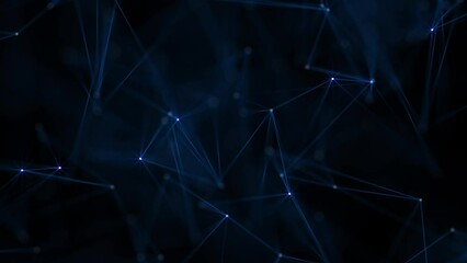 Abstract plexus tech background with glowing blue shiny connecting lines and dots or nodes. Digital data network connection concept. This modern technology video is full HD and a seamless loop.