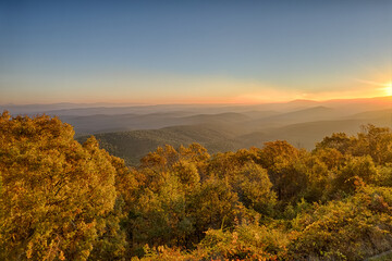 Ouachita scenic byway early morning in November with fall colors
