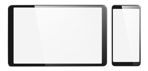 Wall Mural - Tablet computer and smartphone with blank screens, cut out