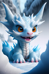 Wall Mural - blue dragon on a snowy background, generative ai	