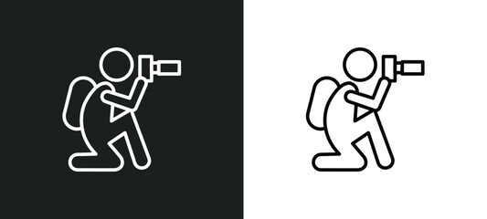 Wall Mural - nature photographer line icon in white and black colors. nature photographer flat vector icon from n
