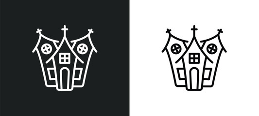 Wall Mural - haunted house line icon in white and black colors. haunted house flat vector icon from haunted house