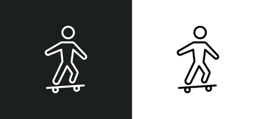 Wall Mural - skateboarding line icon in white and black colors. skateboarding flat vector icon from skateboarding