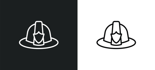 Wall Mural - firefighter hat line icon in white and black colors. firefighter hat flat vector icon from firefight