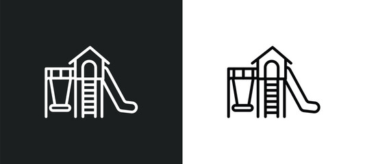 Wall Mural - playground line icon in white and black colors. playground flat vector icon from playground collecti
