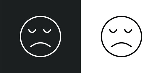 Wall Mural - disappointed emoji line icon in white and black colors. disappointed emoji flat vector icon from disappointed emoji collection for web, mobile apps and ui.