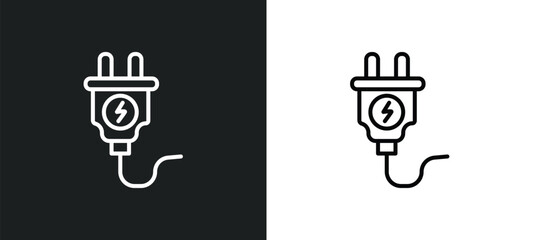 Wall Mural - plug line icon in white and black colors. plug flat vector icon from plug collection for web, mobile apps and ui.