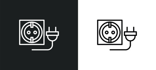 Wall Mural - wall socket line icon in white and black colors. wall socket flat vector icon from wall socket colle