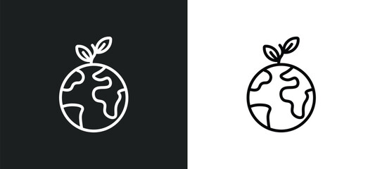 Wall Mural - green earth line icon in white and black colors. green earth flat vector icon from green earth colle