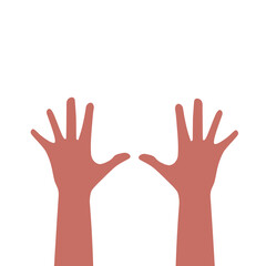 Isolated illustration of two humand hands point up, icon of body part in red pastel  color