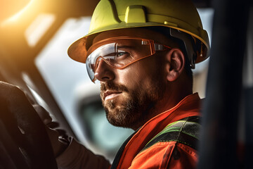 construction worker wearing safety gear while operating heavy machinery on a residential site ai generated art