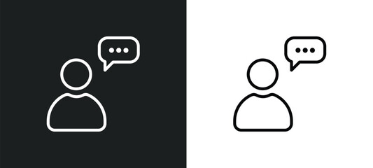 Canvas Print - man talking line icon in white and black colors. man talking flat vector icon from man talking collection for web, mobile apps and ui.