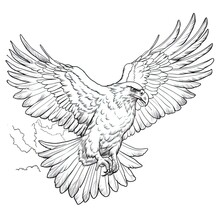 Bald Eagle Animal Line Art Illustration. Black And White Coloring Page Style Art. Generative AI
