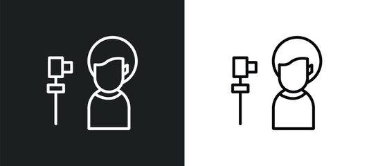 Wall Mural - vlogger line icon in white and black colors. vlogger flat vector icon from vlogger collection for web, mobile apps and ui.