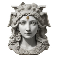 Face Statue Of Phoebe, Titan Goddess Of Greek Mythology On Transparent Background. Generative AI	