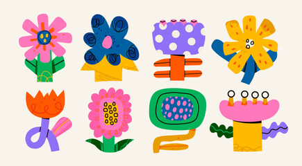 Wall Mural - various abstract flowers. set of colorful unique design elements. sticker, poster, print templates. 