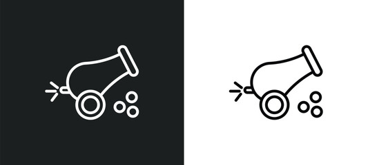 Canvas Print - cannon line icon in white and black colors. cannon flat vector icon from cannon collection for web, mobile apps and ui.