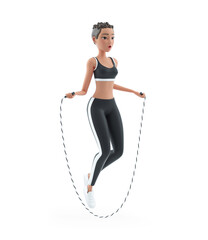 Wall Mural - 3d sporty character woman jumping rope