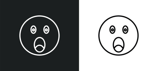 Sticker - shocked smile line icon in white and black colors. shocked smile flat vector icon from shocked smile collection for web, mobile apps and ui.