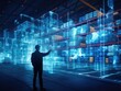 © itchaznong - A businessman looking at the virtual interface panel of the global logistics network for distribution and transportation, Smart Logistics. Generative AI