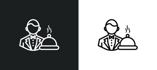 Wall Mural - waiter line icon in white and black colors. waiter flat vector icon from waiter collection for web, mobile apps and ui.