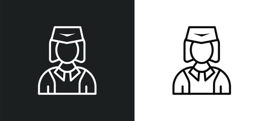 Wall Mural - stewardess line icon in white and black colors. stewardess flat vector icon from stewardess collection for web, mobile apps and ui.