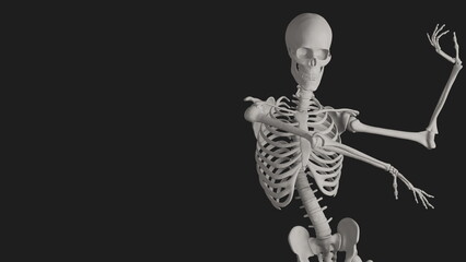 skeleton posing 3d render with black background
