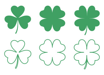 vector set with clover leaves. vector illustration. isolated objects on white background.