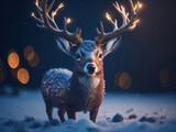 Fototapeta  - magic festive reindeer covered in glowing garland, AI Generated
