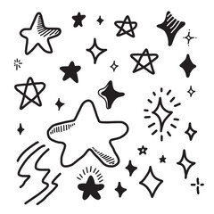 Wall Mural - Hand drawn stars set. Star doodles collection on white background.