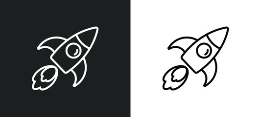 Wall Mural - rocket line icon in white and black colors. rocket flat vector icon from rocket collection for web, mobile apps and ui.