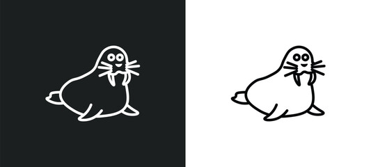 Sticker - walrus line icon in white and black colors. walrus flat vector icon from walrus collection for web, mobile apps and ui.