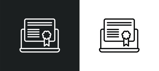 Sticker - digital certificate line icon in white and black colors. digital certificate flat vector icon from digital certificate collection for web, mobile apps and ui.