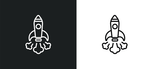 Wall Mural - space rocket launch line icon in white and black colors. space rocket launch flat vector icon from s