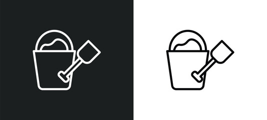 sand bucket and shovel line icon in white and black colors. sand bucket and shovel flat vector icon from sand bucket shovel collection for web, mobile apps ui.