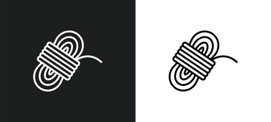 Wall Mural - climbing with rope line icon in white and black colors. climbing with rope flat vector icon from cli