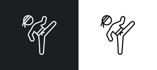 Wall Mural - taekwondo line icon in white and black colors. taekwondo flat vector icon from taekwondo collection 