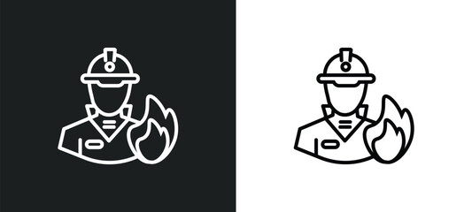 Wall Mural - firefighter line icon in white and black colors. firefighter flat vector icon from firefighter colle