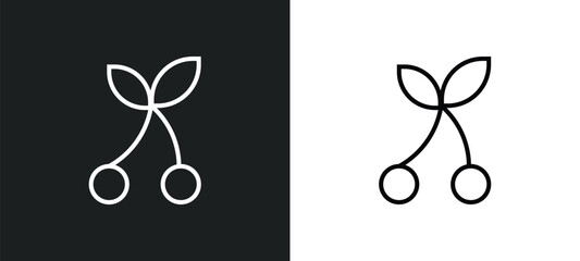 Wall Mural - cherry leaf line icon in white and black colors. cherry leaf flat vector icon from cherry leaf colle