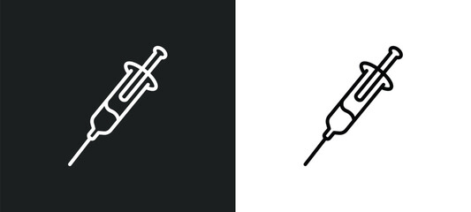 Wall Mural - syringe with medicine line icon in white and black colors. syringe with medicine flat vector icon fr