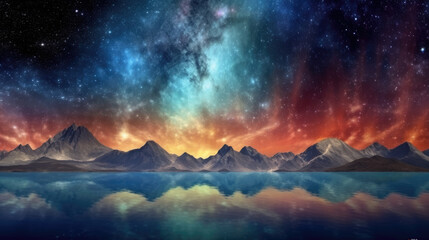 Wall Mural - sunrise over the mountains created with generative ai technology
