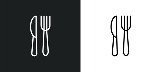Wall Mural - knife and fork line icon in white and black colors. knife and fork flat vector icon from knife fork 