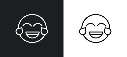 Wall Mural - laugh emoji line icon in white and black colors. laugh emoji flat vector icon from laugh emoji colle