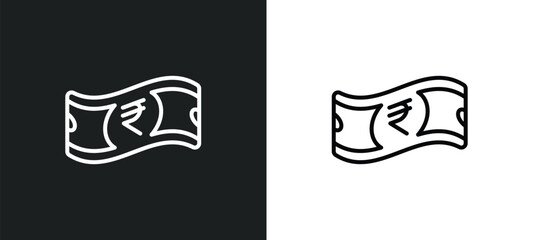 Wall Mural - rupee line icon in white and black colors. rupee flat vector icon from rupee collection for web, mob
