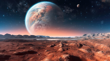 Wall Mural - alien planet in space created with generative ai technology